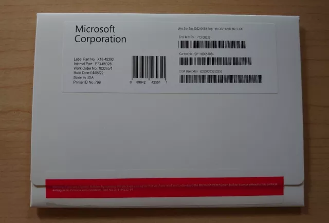 Microsoft Windows Server 2022 Standard 16 core 64-bit License + DVD Microsoft Windows Server 2022 Standard 16 core 64-bit License + DVD