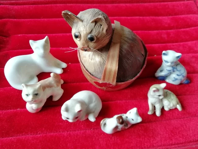 Figurine Miniature Chat En Céramique - Vintage Rétro - Collection Adulte