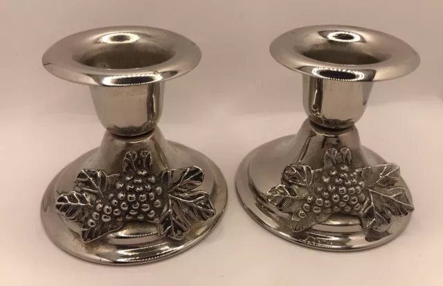 Vintage Set of 2 Studio Silversmiths Candle Holders Sterling Silver Plate Grapes