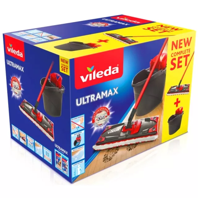 Pack Ultramax VILEDA Serpillère microfibres 2-en-1 et son Seau-essoreur