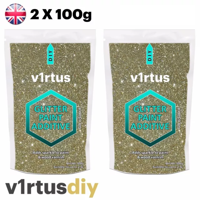 2 X v1rtus Silver / Gold Glitter Paint Additive 100g for Emulsion Walls Ceilings