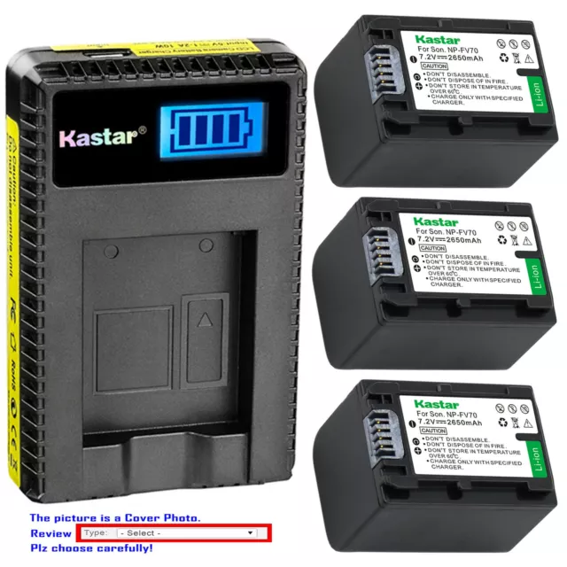 Kastar Battery LCD Charger for Sony NP-FV70 Sony HDR-PJ340 HDR-PJ340E HDR-PJ350