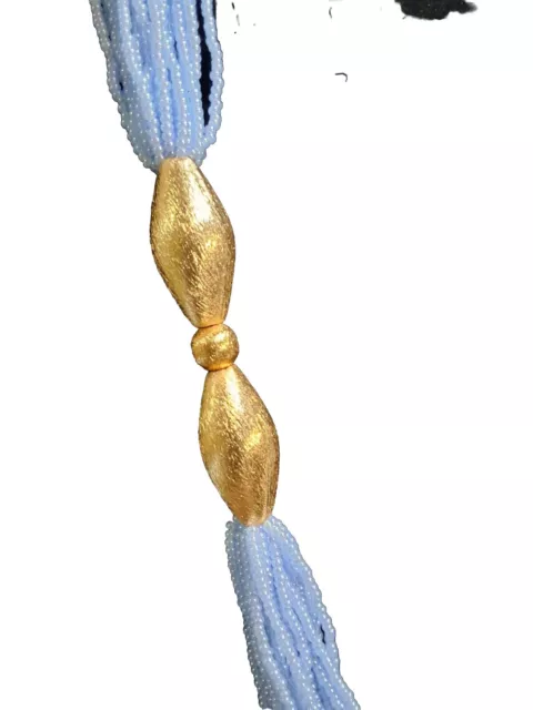 Baby Blue Multi Strand Necklace With Gold-toned Accent 24 Inches Unsigned 2