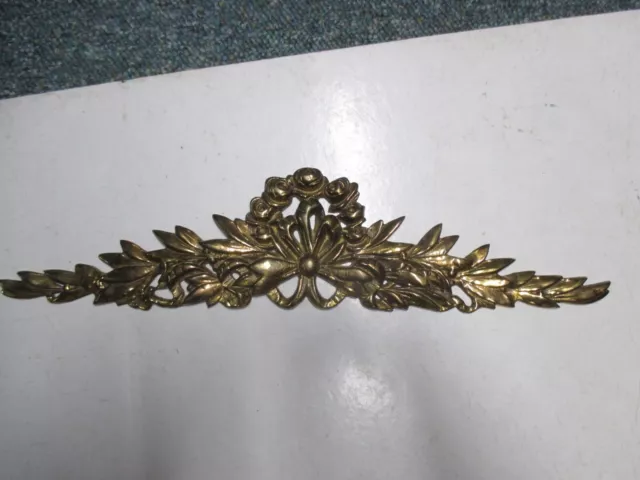 Vintage Solid Brass Ornate Floral Wall Decor Door / Picture Art Topper 15 1/2" W