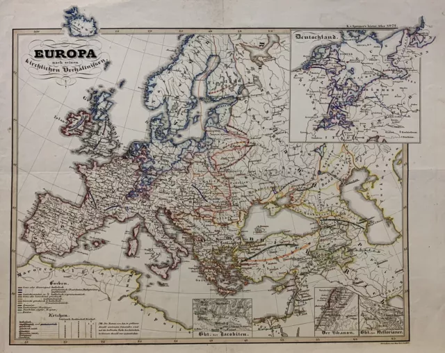 Kupferstich Karte Europa kirchliche Verhältnisse Ausfeld Spruner 1835 Libanon