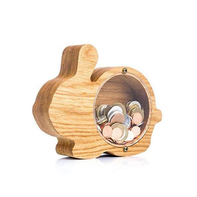 Creative Wooden Piggy Bank Alphabet Coin Storage Tank Retro Animal Shape Desktop