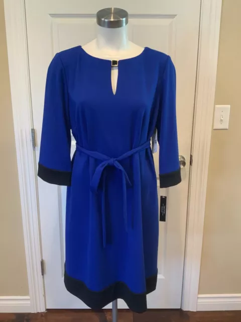 Tahari Arthur S. Levine Cobalt Blue & Black Reggie Dress, Size 10 (US) NWT!
