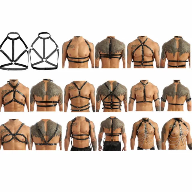 Men's Faux Leather Body Chest Half Harness Punk Adjustable Cage Belt Club Wear