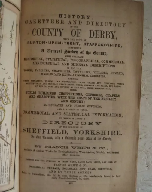 Vintage Book 1857 History Gazetter Directory Derby Burton on Trent Sheffield Map
