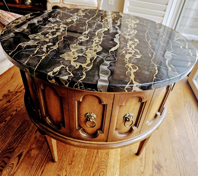 VINTAGE THOMASVILLE ROUND Coffee Table Wood with Marble Top 60.00