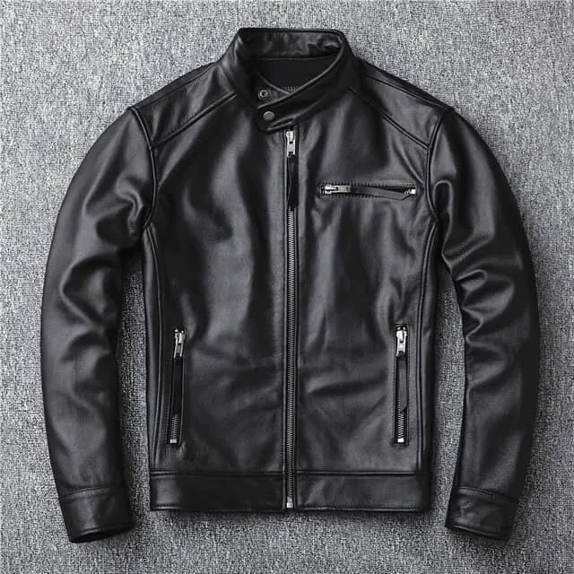 Mens Black Cafe Racer Retro Aviator Motorcycle Biker Leather Jacket/Handmade