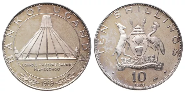 Uganda, 10 Shillings 1969 / 1970 Papstbesuch Silber Münze Coin