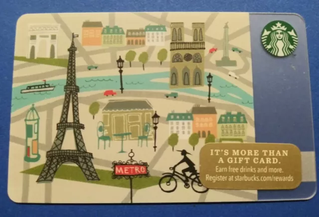 Starbucks Card 2014 "Biking In Paris"🚲 Vhtf~A Beautiful Card🔥Rare~Mint