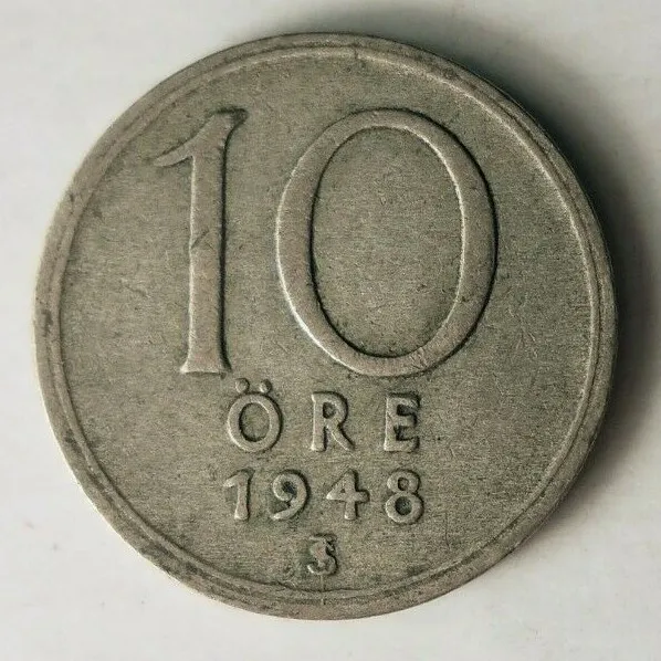 1948 Sweden 10 ORE - Great Collectible Sweden Silver Bin A