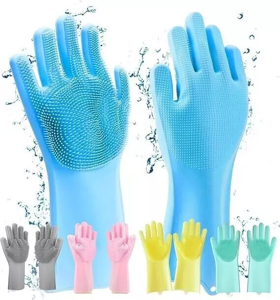 (ONE PAIR) Gloves Magic Silicone Dish Washing Gloves, Silicon Cleaning Gloves,