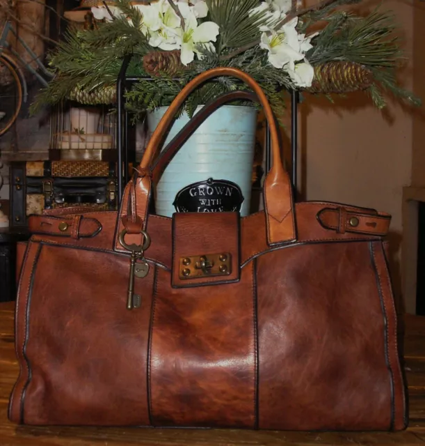 FOSSIL Vintage Reissue Whiskey Leather Weekender Handbag
