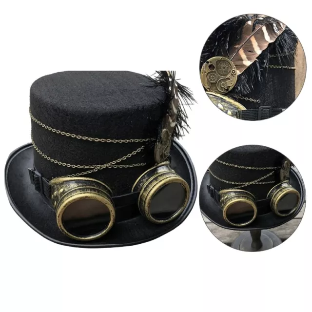 FLAT TOP HAT Women Men Cosplay Dress Up Hat Steampunk Goggle Victorian ...
