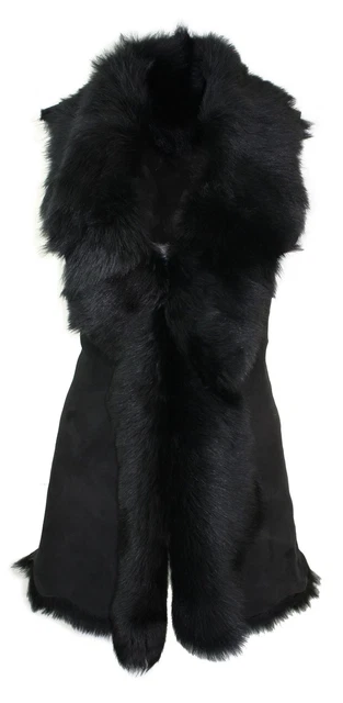 Ladies Real Spanish Toscana Shearling Sheepskin Black Leather Waistcoat Gilet Ladies Real Spanish Toscana Shearling Sheepskin Black Leather Waistcoat Gilet