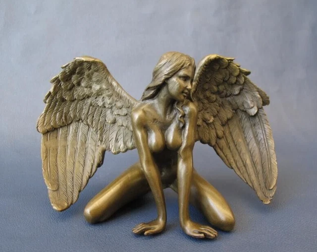 Vintage Bronze Angel Sculpture Statue J. Patoue Woman Wings Art Rare Old 20th