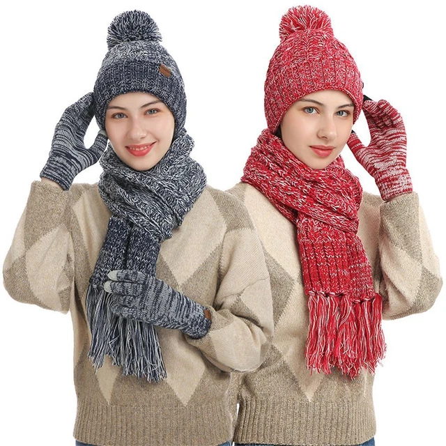 Set di guanti sciarpa cappello Guanti touchscreen Caldo Cappello da donna