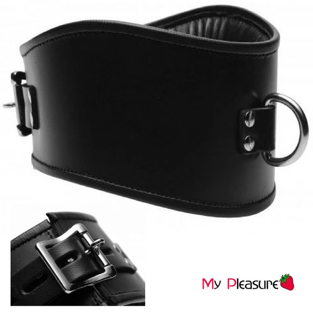 STRICTLEATHERPADDEDLOCKINGPOSTURECOLLARNECKSTRETCHINGBONDAGE