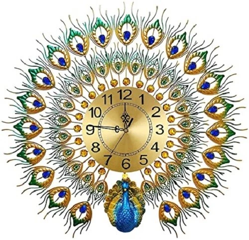 Creative Paon Horloge Murale Métal Design Décoration Quartz (Multi )
