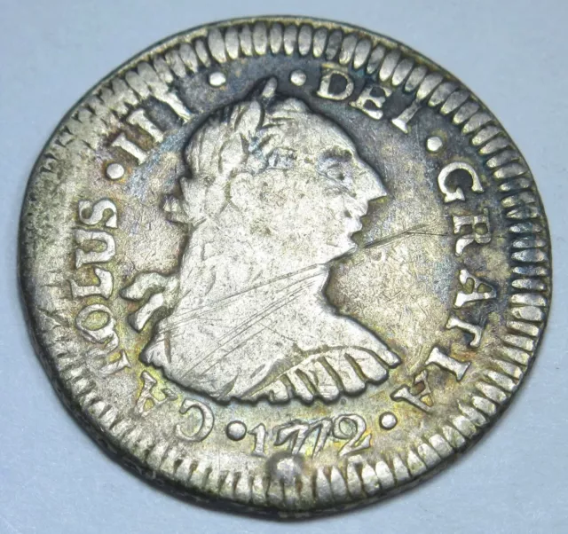 1772 Guatemala Silver 1/2 Reales Antique 1700s Spanish Colonial Pirate Coin