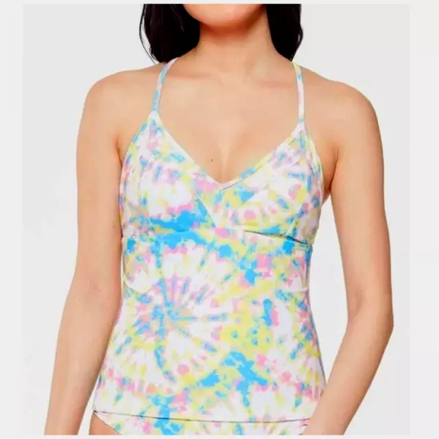 Jessica Simpson Tankini Swim Top Spritz Multi Tie Dye Crossed Back Sz Large (L)