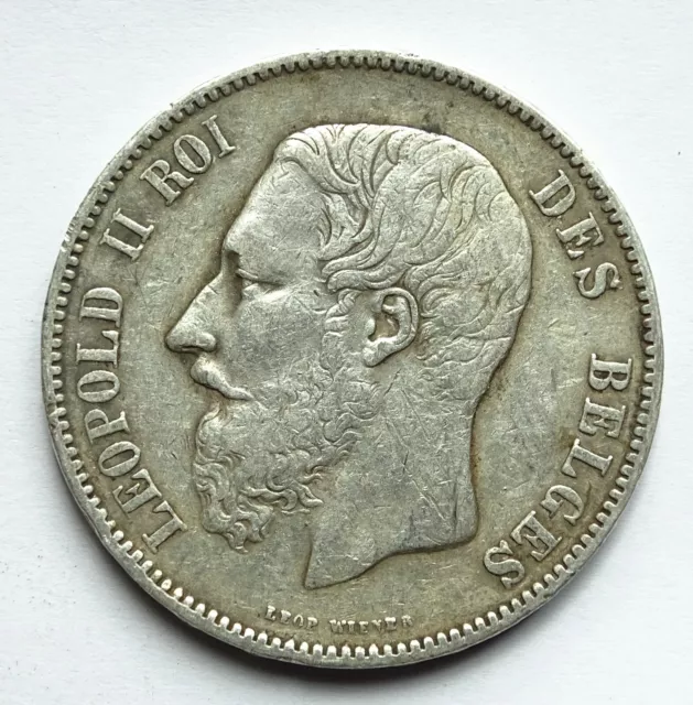 5 Francs 1873 Leopold II ( Belgique) Argent état B 24gr85