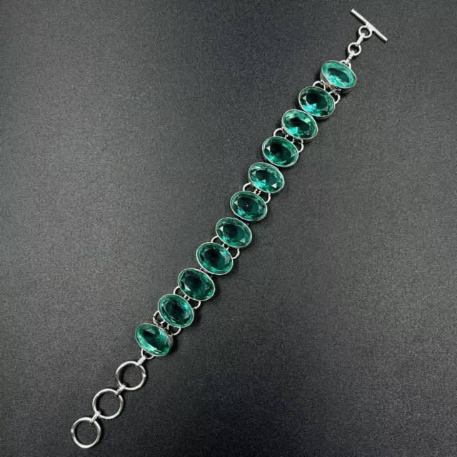 Bracelet chaîne de bijoux tourmaline vert argent sterling 925 fait main