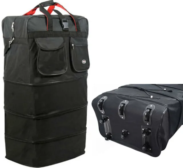 36" - 8 Wheels Black Rolling Expandable Duffle Bag Spinner Suitcase Luggage