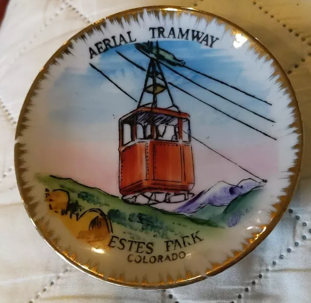 Vtg Aerial Tramway Estes Park Colorado Souvenir Vintage Trinket Box Gold Rimmed