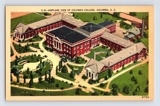 Postcard South Carolina Columbia SC College Aerial View 1940s Unposted Linen