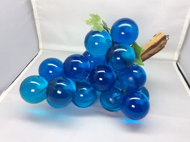 Bright Blue 1960's Mid-Century Vintage Lucite Grape Cluster on Driftwood