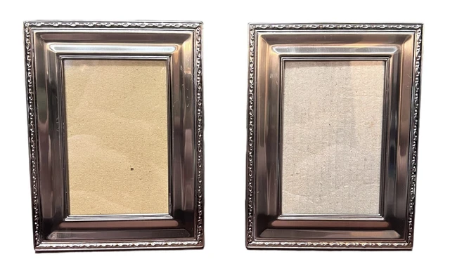Set of Two Vintage Silver Toned Picture Frame Black Velvety Backs Lot Beautiful