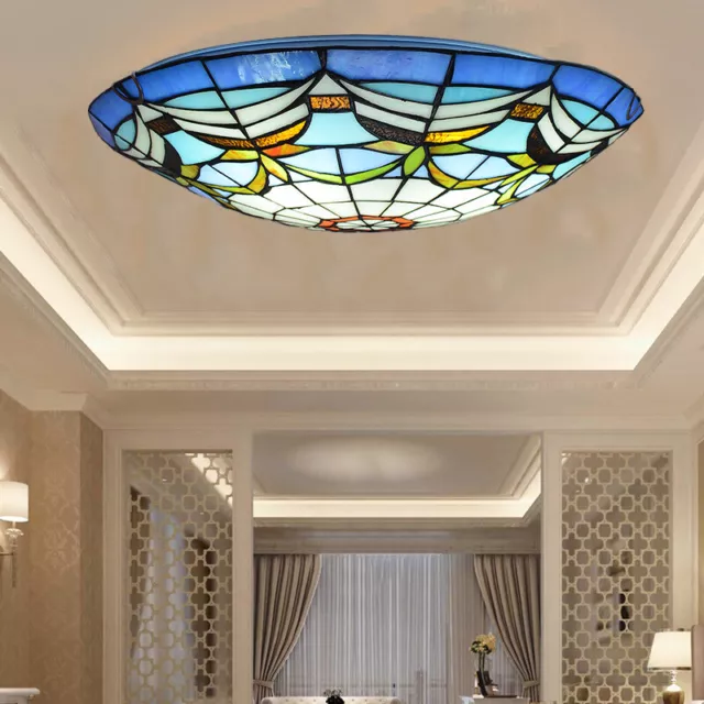 Art Deco Bedroom Ceiling Fixture Stained Glass Metal Chandelier Tiffany Light