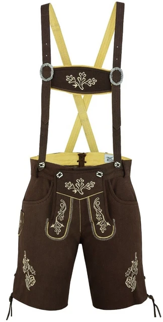 Mens Oktoberfest Bavarian Lederhosen + Matching Suspenders shorts in Leather