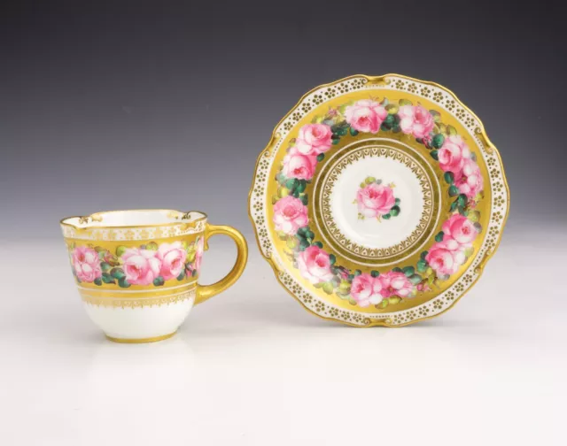 Royal Crown Derby China - Hand Painted Roses - Gilt Decorated Cup & Saucer