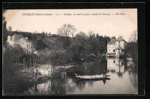 CPA Courcay, L´Indre, en aval du pont, Moulin de Courcay 1908