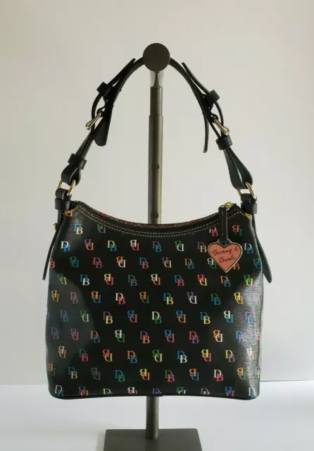 Dooney & Bourke Bag Lucy w/o Pockets Signature Logo Black Shiny It Bag Rainbow