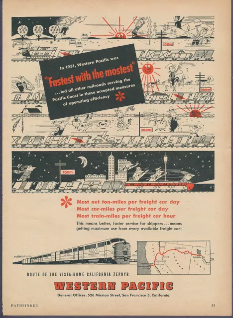 Western Pacific Railroad California Zephyr Vintage Magazine Print Ad  June 1952