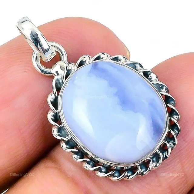 Gift For Women Pendant 925 Sterling Silver Natural Blue Lace Agate Gemstone