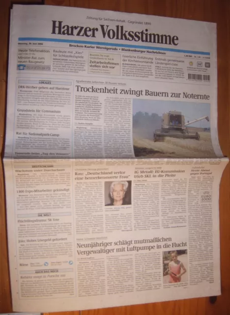 Wernigerode Zeitung 20.6.2000 Harz Blankenburg Tageszeitung Not-Ernte