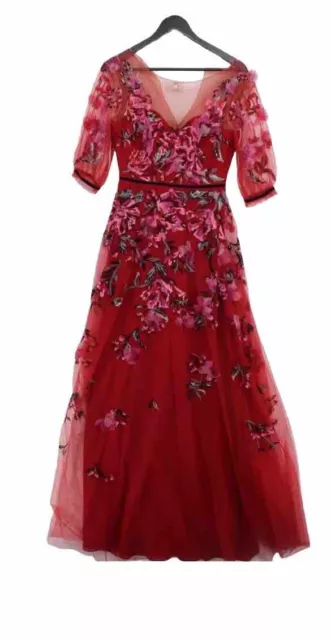 Marchesa Notte Velvet-trimmed Embellished Tulle Gown Dress Red Size 4 VOGUE NEW!