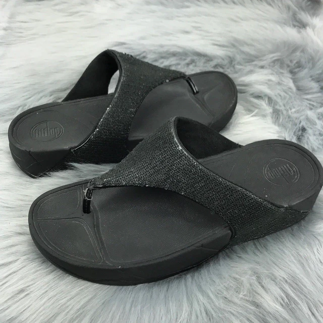 FitFlop Womens US 9 EU 41 Black Sequin Thong Flip Flop Sandals  Astrid 294-001
