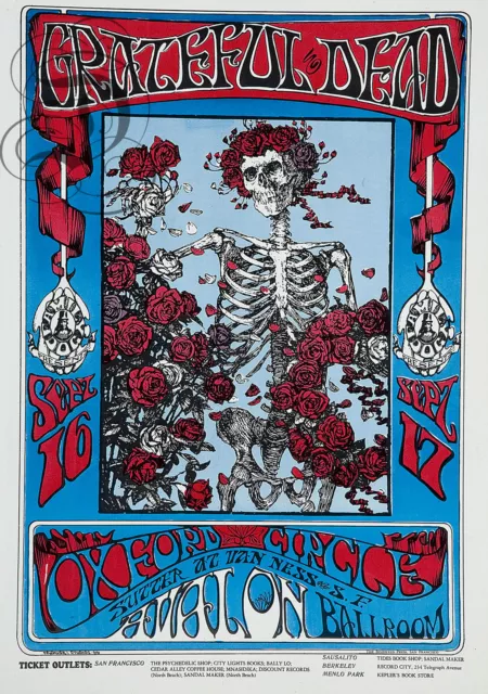 Repro Affiche Grateful Dead Oxford Circle  Sur Papier 310 Ou 190 Grs