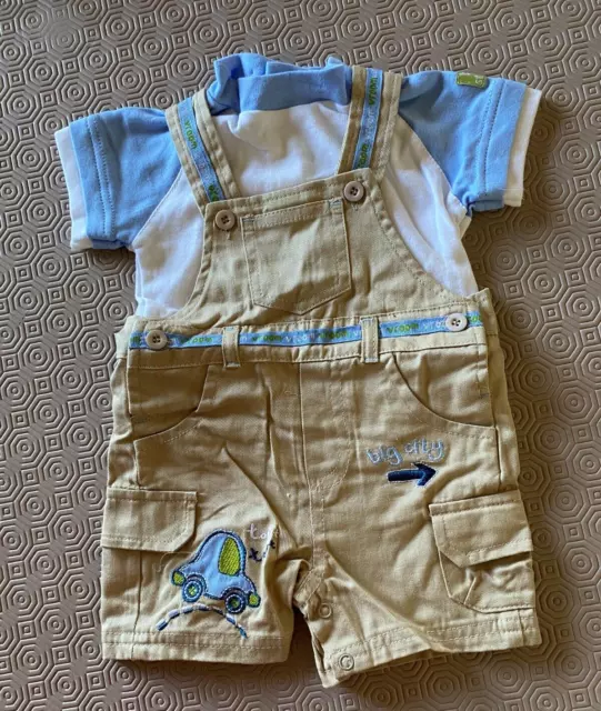 Babytime Baby Boys Shortcars Dungaree Outfit Age 3-6 Months New