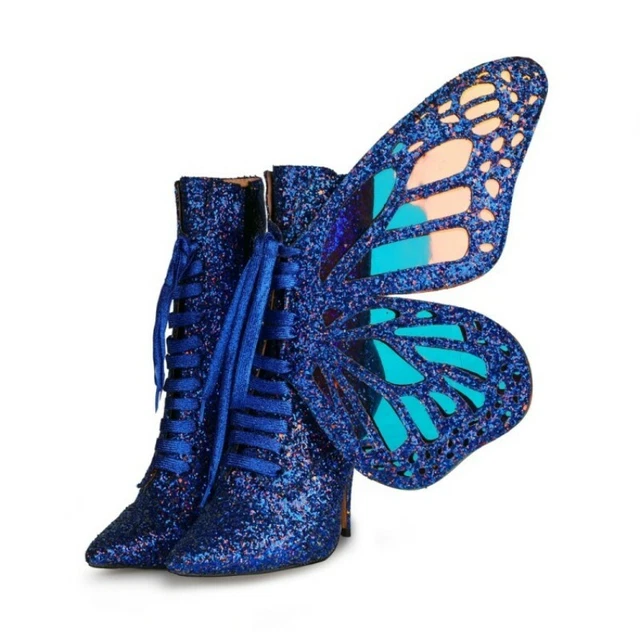 Sexy Womens Party Butterfly High Stiletto Heel Pointed Toe Lace Up Ankle Boots L