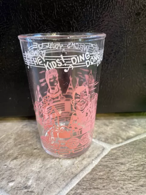 HOWDY DOODY Pink White TUMBLER GLASS Welchs DING DONG DELL Perfect JELLY JAR