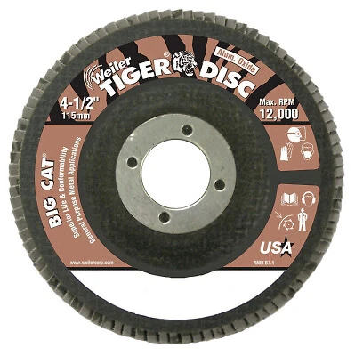 Tiger Big Cat High Density Flap Disc, 4-1/2 in Dia, 60 Grit, 7/8 in Arbor,
